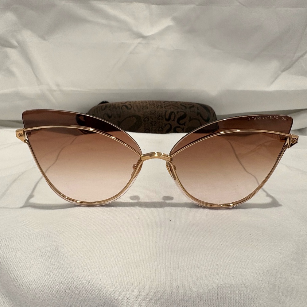 NEW! DITA NIGHTBIRD-ONE DTS515-66-01-GLD; WHITE GOLD FRAM W/ BROWN-PINK LENS